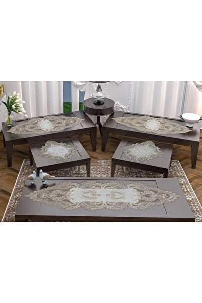 bursa çeyiz 5 Parça Seyyide Fransız Dantelli Salon Takımı Pikolu