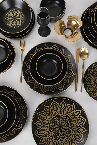 Keramika Siyah Mat Ege Topkapı Yemek Takımı 24 Parça 6 Kişilik