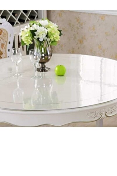 ERKSOLHOME Şeffaf 1,4 Mm Es 90 Cm Yuvarlak Kalın Pvc Kaymaz Masa Örtüsü Koruyucu