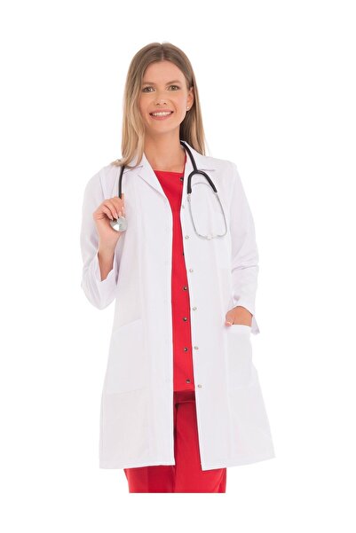 VEHBİ مريلة نسائية ذات ياقة كلاسيكية مصنوعة من نسيج الألبكة الأبيض