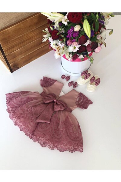Dizaynbyasena Kız Çocuk Pembe Dantelli Elbise