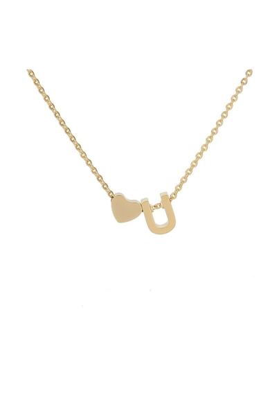 BERCHINE Kadın Altın Rengi Minimal Kalp U Harfi Gümüş Kolye