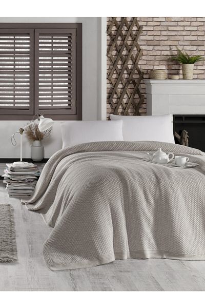 Betires Home Knitted Beige Double Blanket