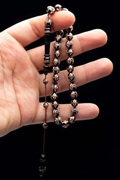 OTTOTESBİH Men's 8mm Enamel EmbroIdered Red WhIte SpIral Rosary