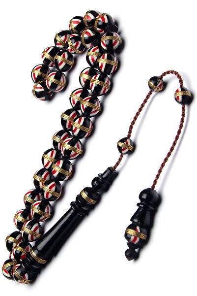 OTTOTESBİH Men's 8mm Enamel EmbroIdered Red WhIte SpIral Rosary