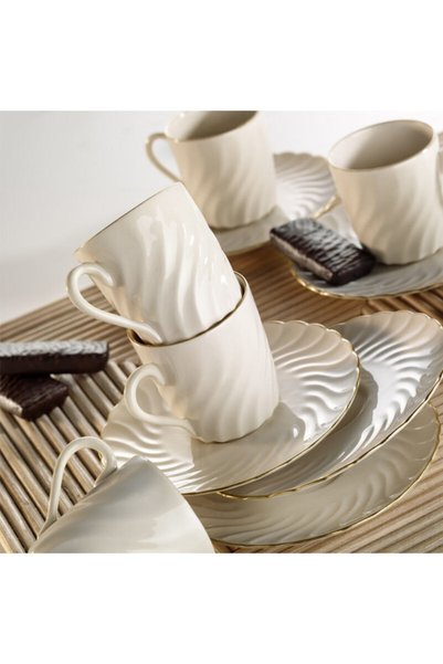 Kütahya Porselen Lilyum Cream Gold Mesh Coffee Cup Set