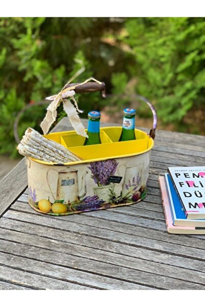 Handmadesign Lavantalı Limonlu Mor Sarı Galvaniz Çok Amaçlı Bölmeli Sepet/ Or...
