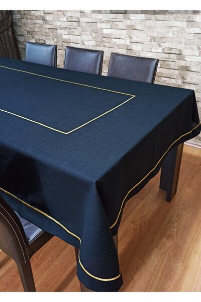 AYNALI BOHÇA Linen Woven High Quality Stain Resistant Black Table Cloth