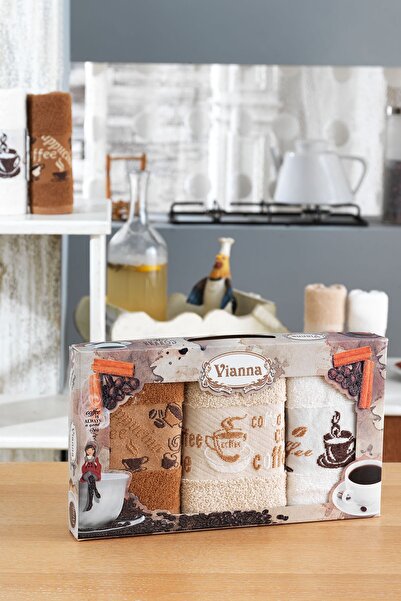 Berra Concept طقم مناشف مطبخ من قماش الجاكار القطني مكون من 6 قطع باللون البني