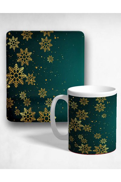 Onartem Snowflakes Oval Wrist Support Mouse Pad And Mug Cup Set