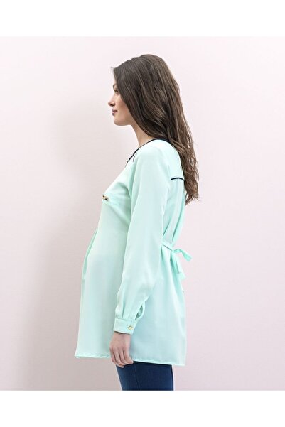 Even Fashion Hamile Giyim Women's Green Collar Zippered Long Sleeve Maternity Blouse