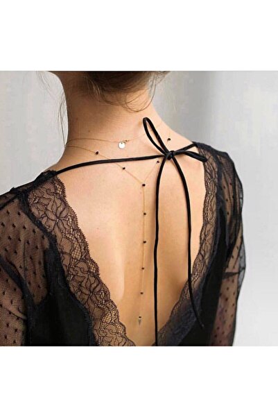 pop up store Siyah Kristal Taşlı Çelik Zincir Sırt Aksesuarı