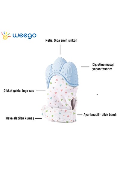 Weego Diş Kaşıyıcı Desenli Hışırtılı Eldiven Mint Mavisi 0-12 Ay