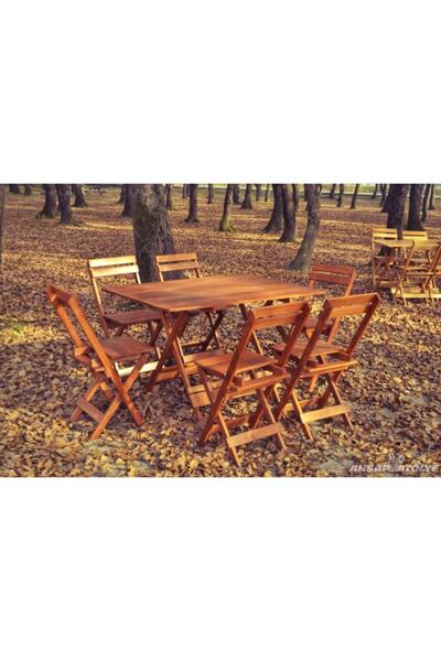 Wood Atölye Ahşap Katlanabilir Büyük Masa Sandalye Seti 120x82 cm Balkon&bahçe