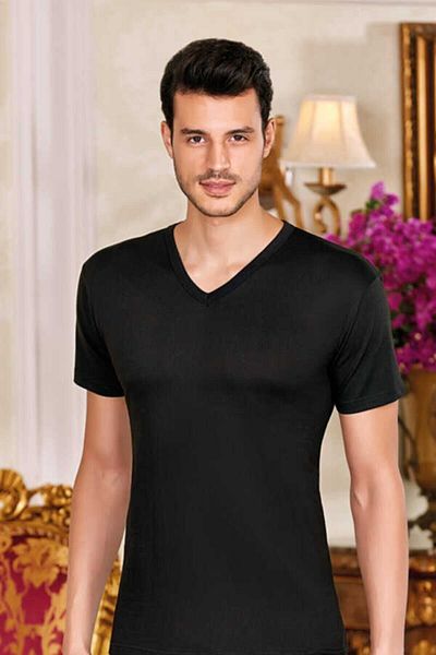 Berrak Men's Black V-Neck Half Sleeve Undershirt 6 Pieces
