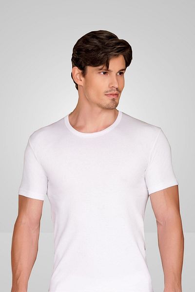 Berrak Men's White Crew Neck Half Sleeve Undershirt 3 Pieces