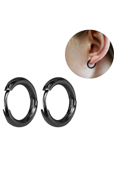 Bylin Takı أقراط دائرية من الفولاذ الأسود - القطر الداخلي للحلقة 15 مم - زوج ...