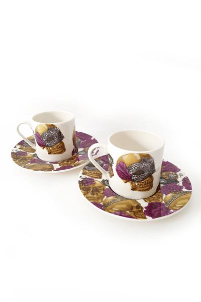 Bursa Porselen Dekor Skull Purple 2-Piece Coffee Cup