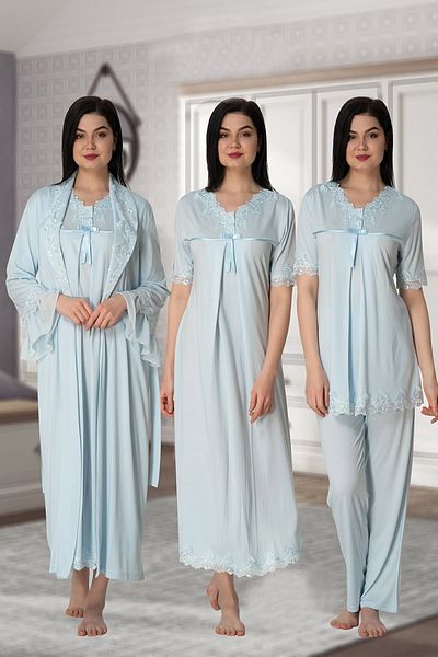 Effortt Women's Blue Lace Collar Maternity Set of 4