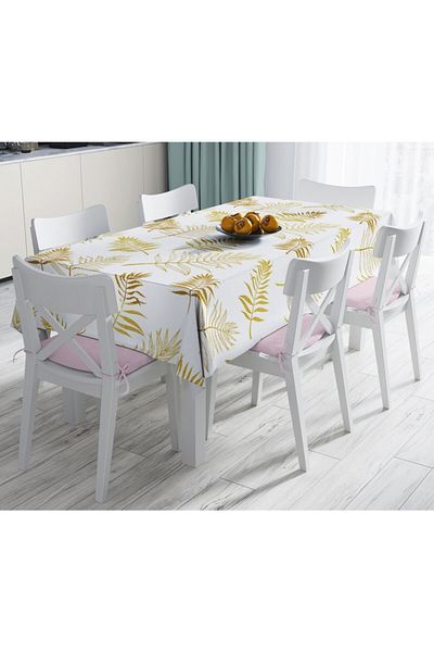 Realhomes Față de masă, modernă, rezistentă la pete, cu model de frunze 3D, cu detalii aurii, 140x260 cm