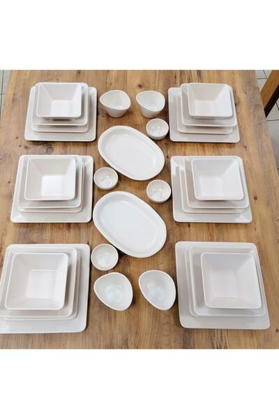 Demet Çeyiz Takım Yemek 34 Parça 6 Kişilik Mat Krem