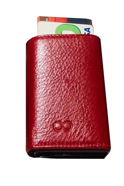 Musoo Unisex Κόκκινο Γνήσιο Δερμάτινο Πορτοφόλι Θήκη Κάρτας με Μηχανισμό Κερμάτων Adhmsc3216