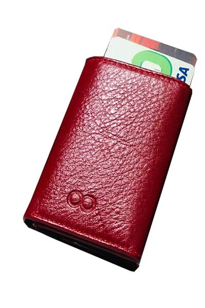 Musoo Unisex Κόκκινο Γνήσιο Δερμάτινο Πορτοφόλι Θήκη Κάρτας με Μηχανισμό Κερμάτων Adhmsc3216