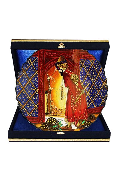 Sultan Çini -çini El Emeği 30 Cm Yaldızlı Gravür Çini Tabak Lacivert Kadife K...