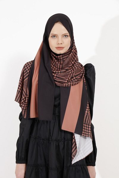 Differenza Γυναικείο καρό σάλι καφέ Houndstooth