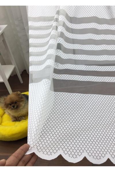 Esse Home Екрю в'язана горизонтально смугаста тюлева штора, 250x260, нормальний ворс, 1/2,5