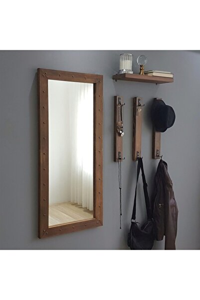 NEOstill Boy Aynalı Portmanto Vestiyer Askılık Masif Ahşap V106