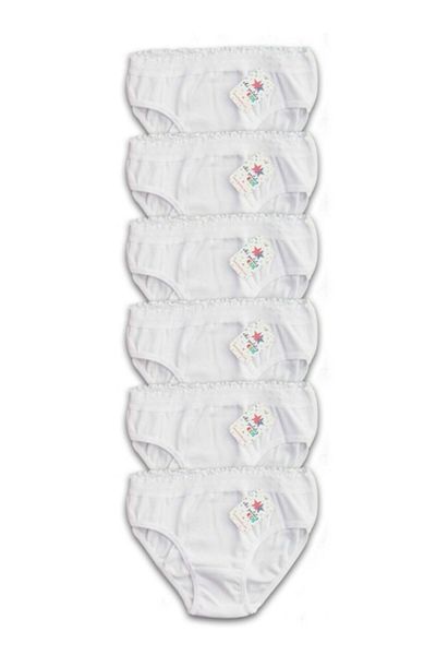İki Yıldız Girl's White Heart Panties Ribbed 6 Pieces