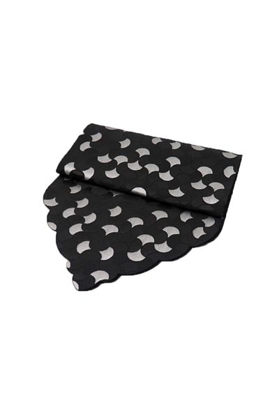 Finezza Mihrimah Oyster Pattern Jacquard Fabric Laser Cut Black/Grey Runner 140 cm - 840