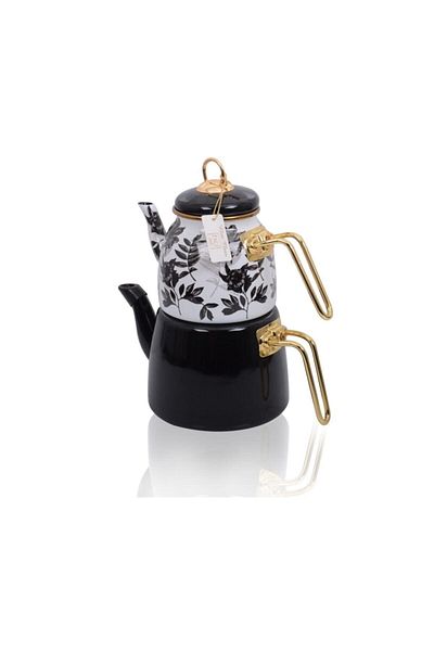 Bayev Elite Class200813 Black Enamel Teapot Dark Black Leaf Flower Teapot