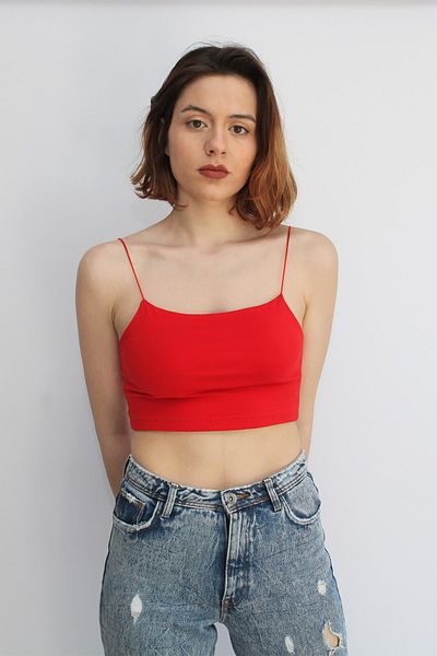 Rosse Butik Women's Red Rope Strap Crop Top