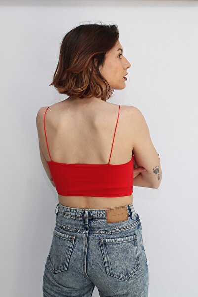 Rosse Butik Kadın Kırmızı Ip Askılı Crop Top