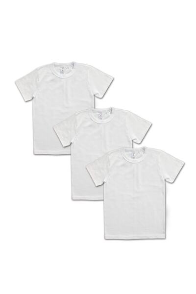İki Yıldız Boy's Short Sleeve White Combed Cotton 100% Cotton 3-Piece