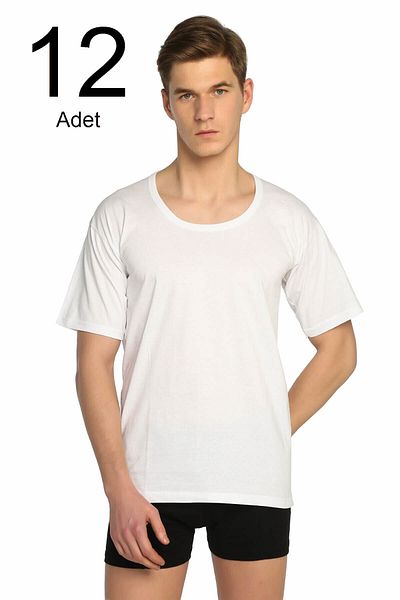 Tutku Мъжка бяла тениска с кръгло деколте, чифт от 12 бр. ELF568T0103CCM12