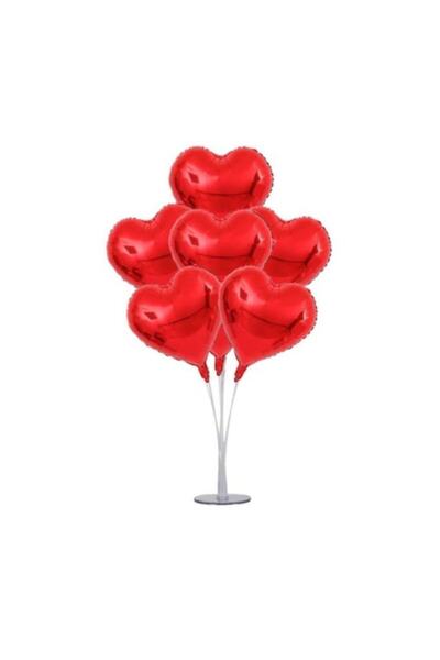 Parti Furyası Footed Heart Balloon Stand + Red Foil Heart Balloons