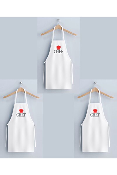 KURUMSAL AMBALAJ 3 قطع من مريلة المطبخ - مريلة الطبخ 100% قطن قماش جبردين أبيض