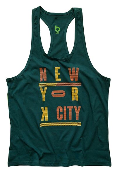 BLUU Men's Green Newyorkcity Printed Fitness Gym Tank Top Athlete Undershirt