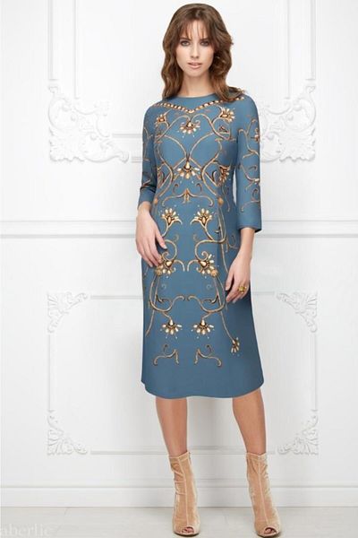 Faberlic Women's Blue Monogram Print Dress
