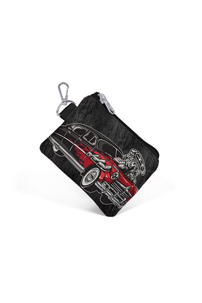 Coral High Black Dark Gray Car Patterned Coin Purse 21782