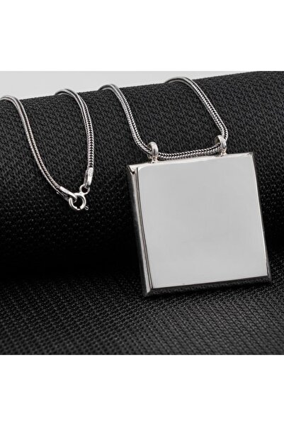 Takıhan Düz Kare Parlak Gümüş Cevşen Muska Kabı Kolye