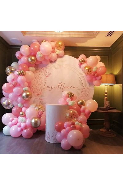 selens party 100 Pieces of Macaron Pink, Pastel Pink, White, Transparent, Gold Balloons and 5mt Balloon Chain