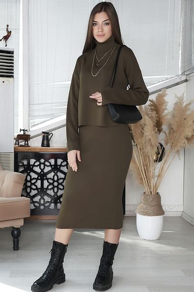 AVORWE High-Rise Sweater and Back Slit Skirt Double Knitwear Set