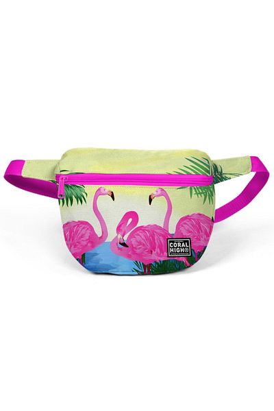 Coral High Pink Flamingo Patterned Waist Bag 22592