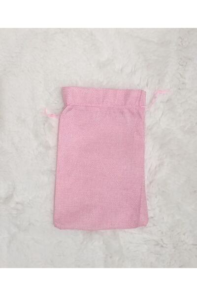 Malinka 2 Adet Hasır Kese Çanta Torba Hediyelik Kese Keten Pembe Rengi 26x17,5 Cm