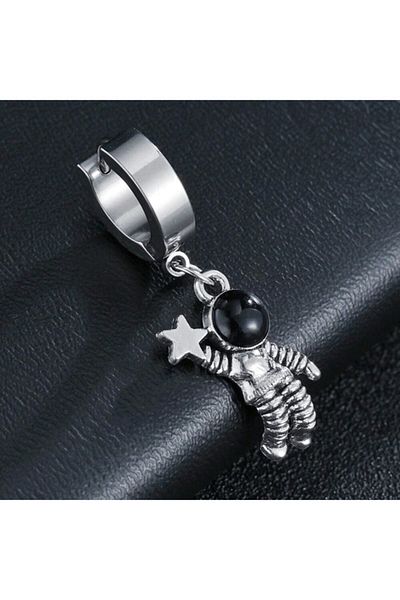 The Collection Unisex Stainless Steel Astronaut Robot Dangle Hoop Earrings