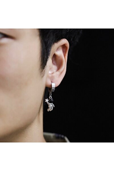 The Collection Unisex Stainless Steel Astronaut Robot Dangle Hoop Earrings